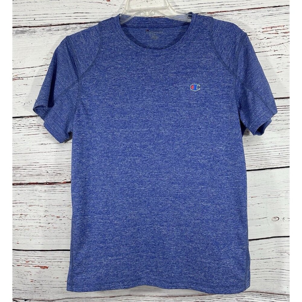 Champion Mens T-Shirt Tee Size Medium Heathy Blue Short Sleeve Logo Polyester